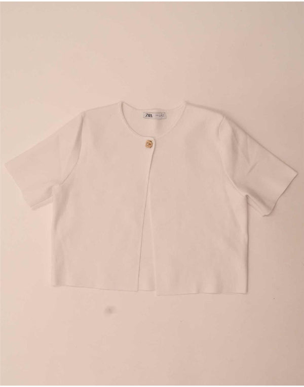 Zara Womens Crop Short Sleeve Cardigan Top UK 18 XL White