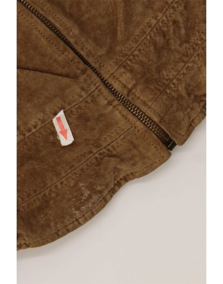 Zara Womens Crop Suede Jacket UK 12 Medium Beige Leather