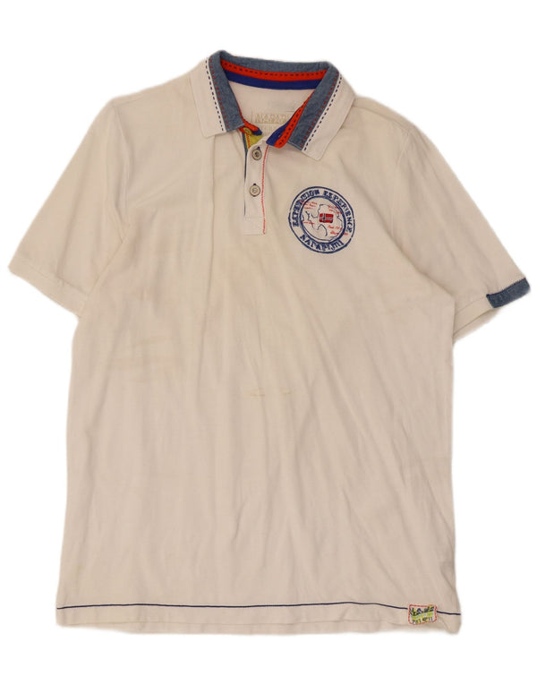 Napapijri Mens Graphic Polo Shirt Large White Colourblock Cotton