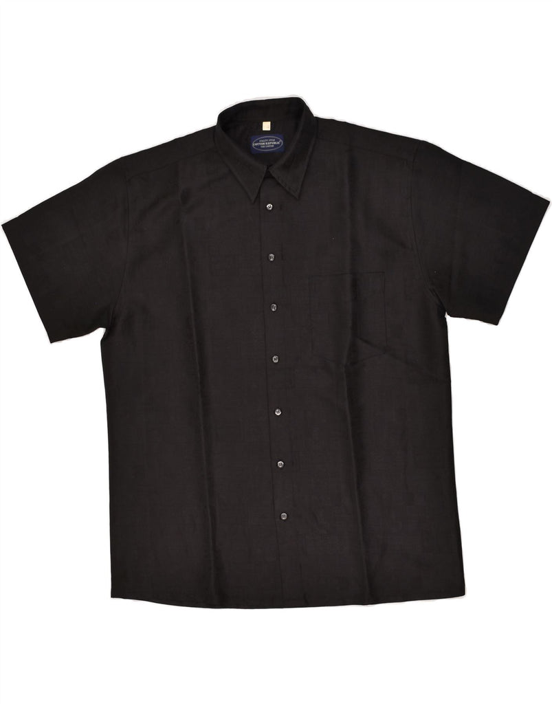 COTTON REPUBLIC Mens Short Sleeve Shirt IT 41/42 Large Black Polyester | Vintage Cotton Republic | Thrift | Second-Hand Cotton Republic | Used Clothing | Messina Hembry 