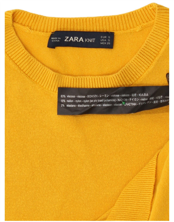 Zara Womens Crew Neck Jumper Sweater UK 10 Small Yellow