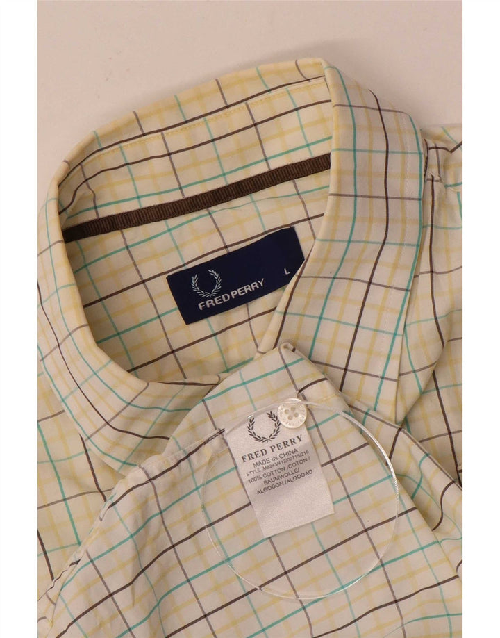 Fred Perry Mens Short Sleeve Shirt Large White Check Cotton