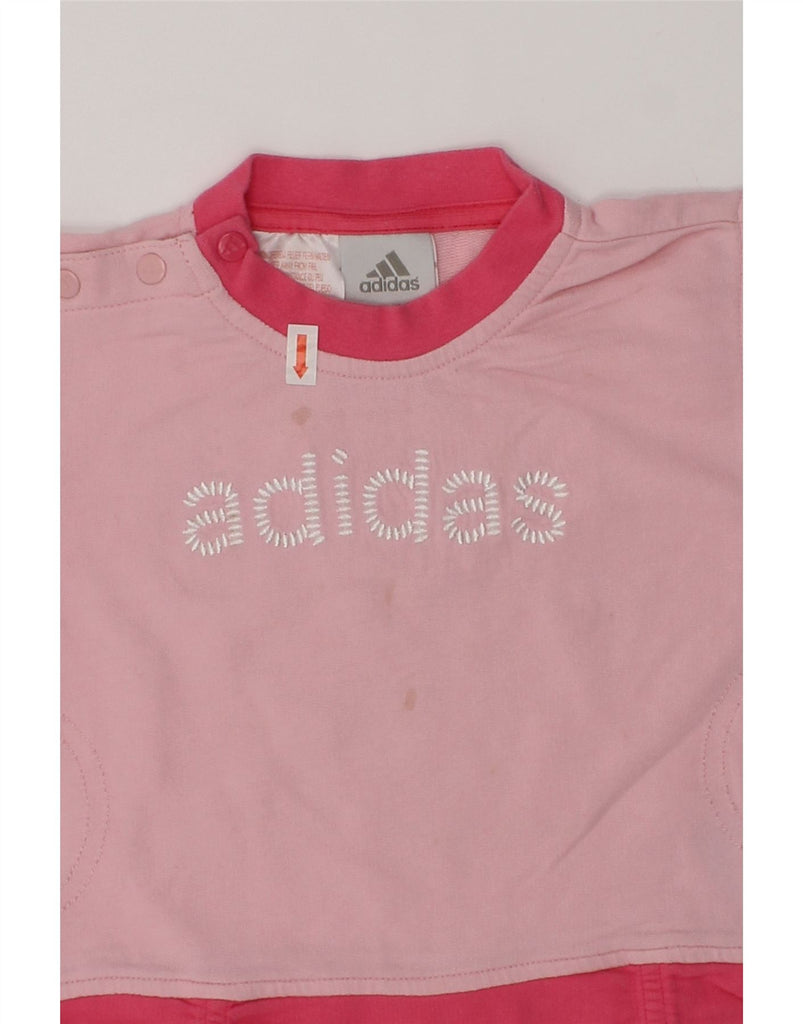 ADIDAS Baby Girls Graphic Sweatshirt Jumper 6-9 Months Pink Colourblock | Vintage Adidas | Thrift | Second-Hand Adidas | Used Clothing | Messina Hembry 