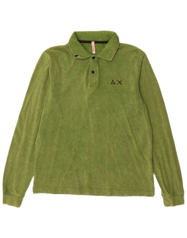 Sun68 Boys Acid Wash Long Sleeve Polo Shirt 15-16 Years Medium Green Cotton