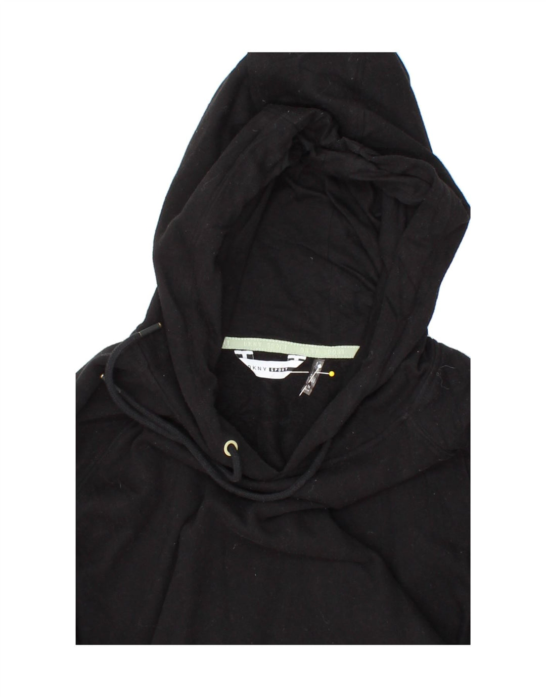 DKNY Womens Oversized Graphic Crop Hoodie Jumper UK 12 Medium Black Vintage Dkny and Second-Hand Dkny from Messina Hembry 