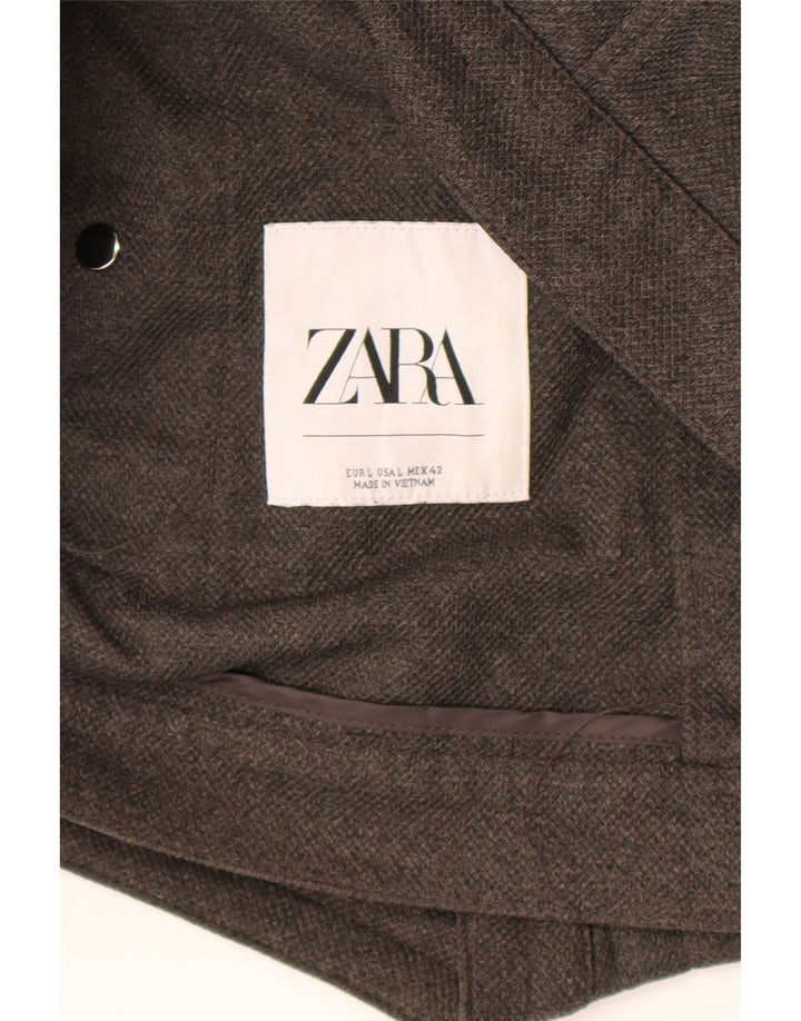 Zara Mens Zip Quilted Bomber Jacket UK 40 Large Grey