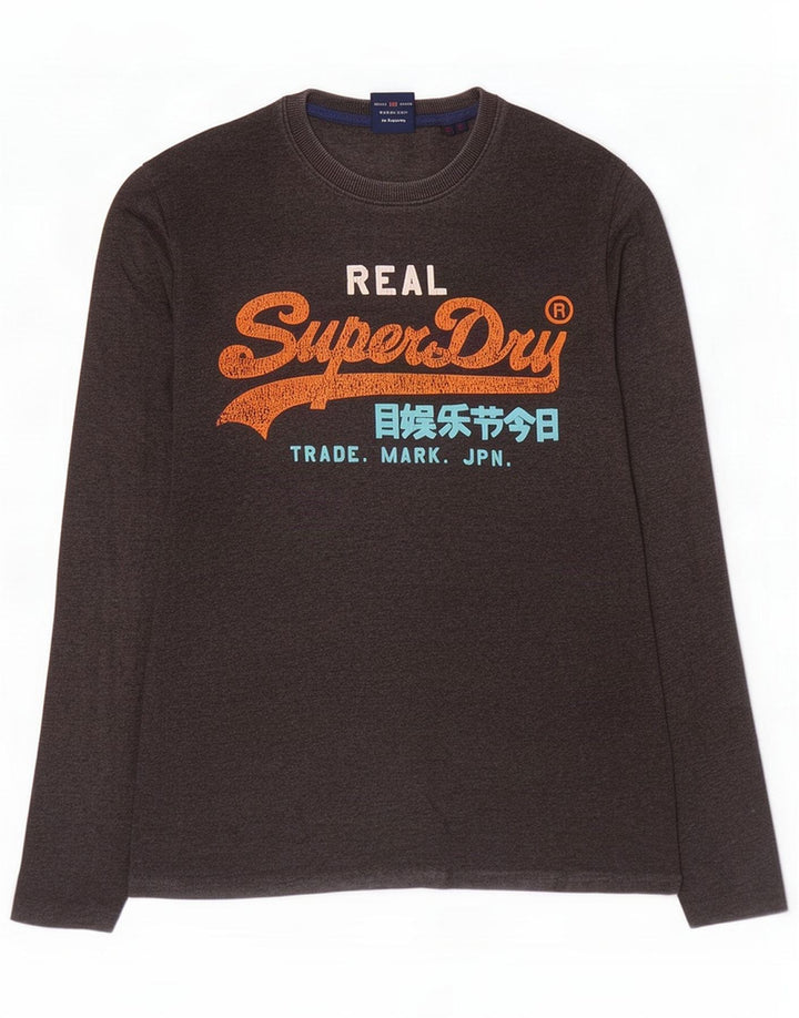 Superdry Mens Graphic Top Long Sleeve Medium Grey Cotton