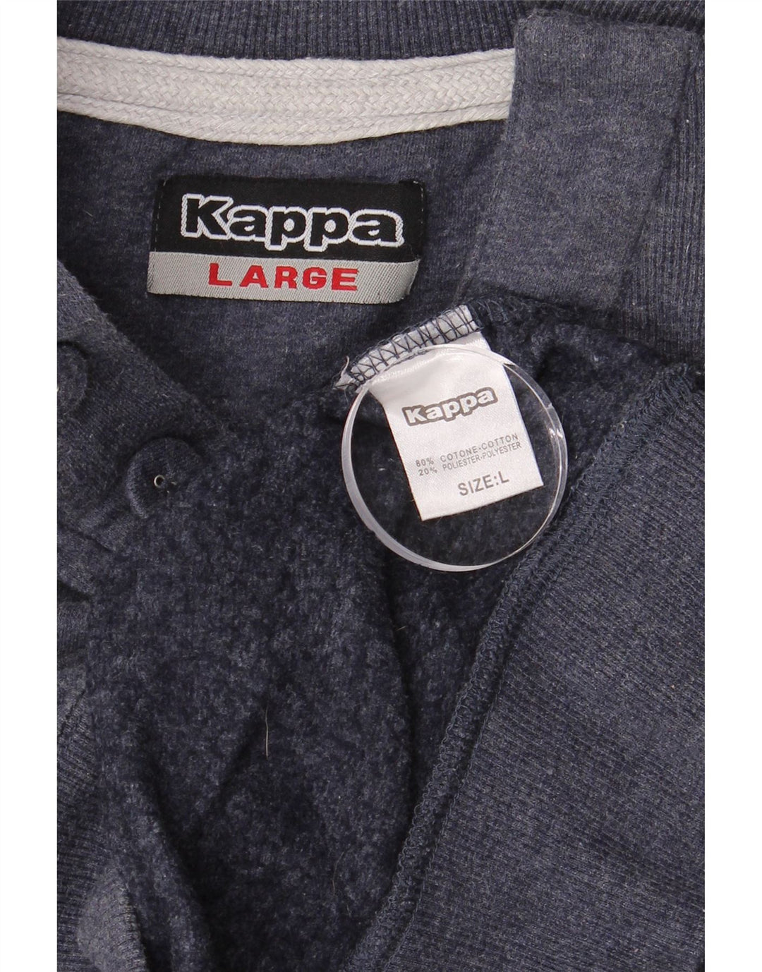 KAPPA Mens Graphic Zip Neck Sweatshirt Jumper Large Navy Blue Cotton