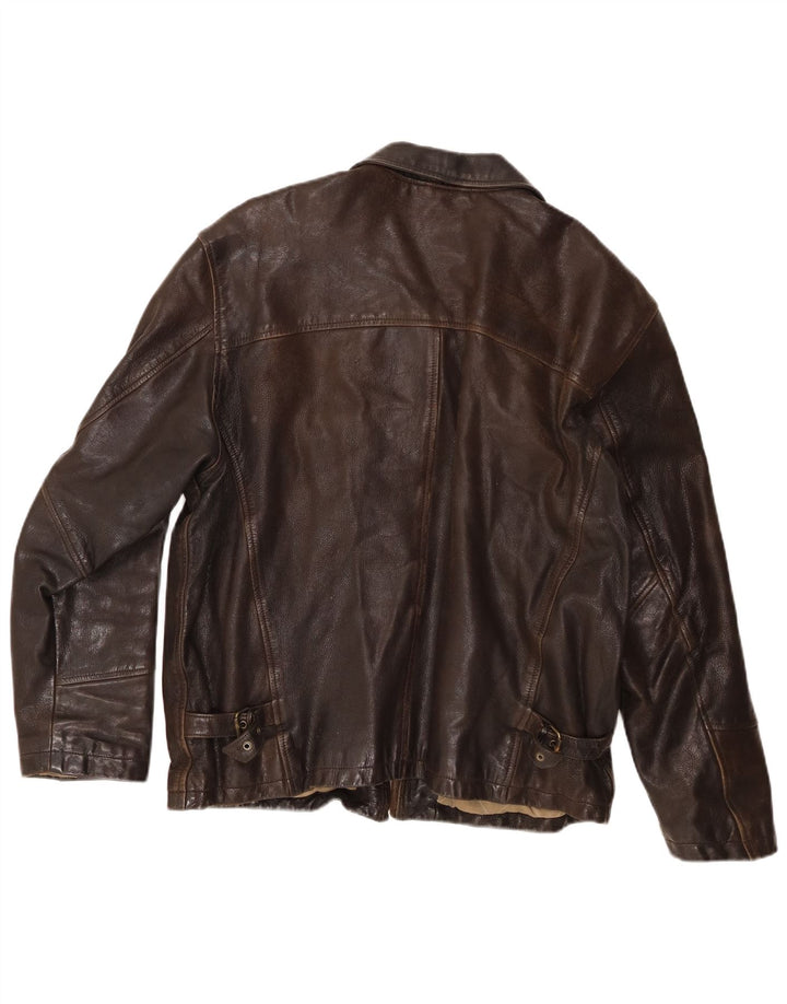Alan Gordon Mens Leather Jacket UK 44 2XL Brown Leather