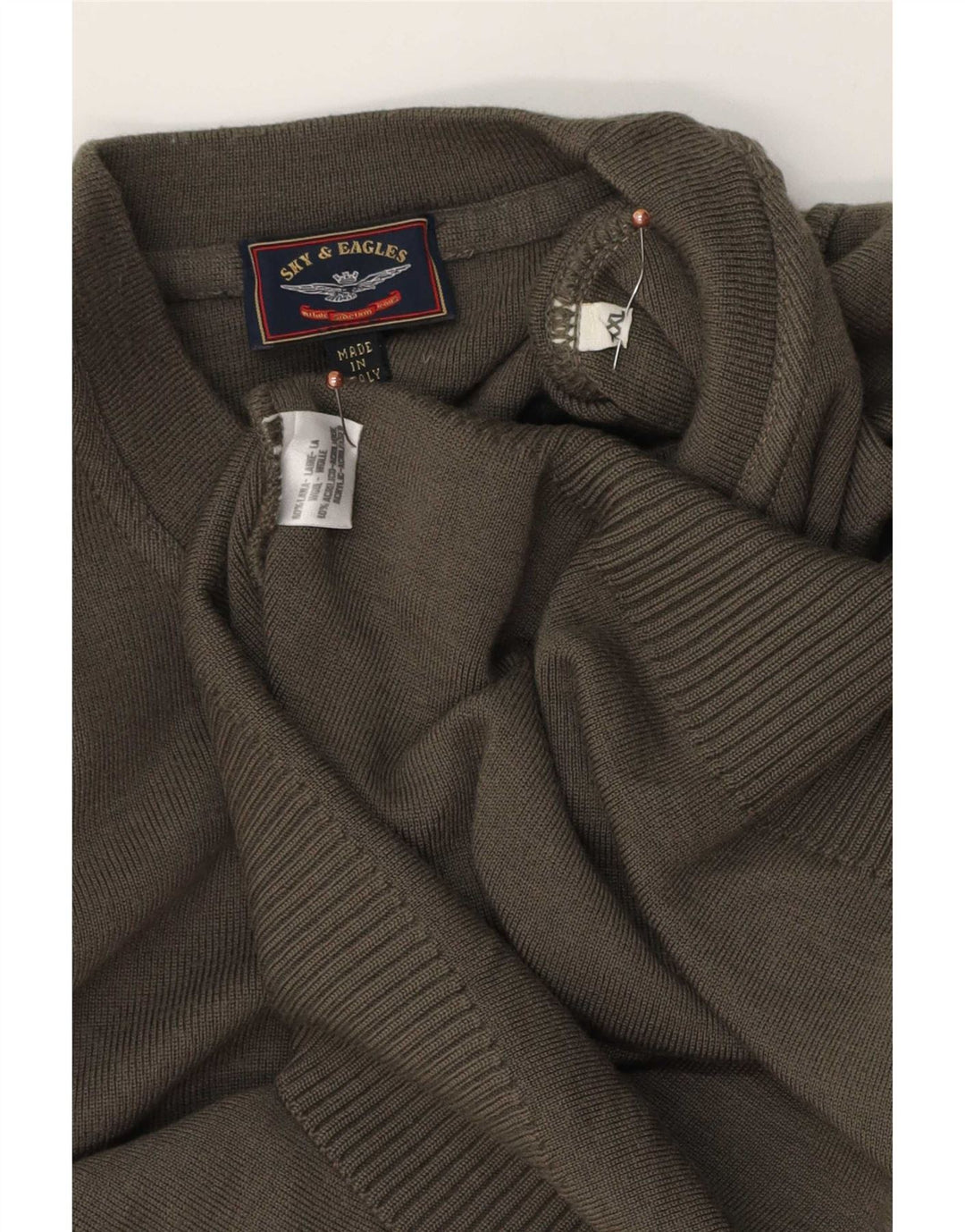 Sky & Eagle Mens Crew Neck Jumper Sweater 2XL Khaki Wool