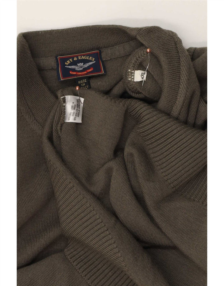 Sky & Eagle Mens Crew Neck Jumper Sweater 2XL Khaki Wool