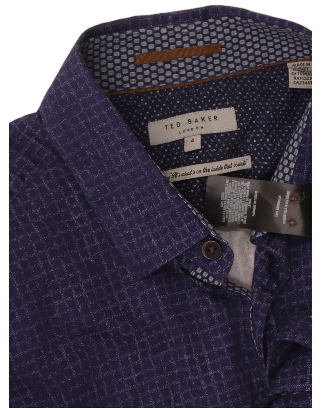 TED BAKER Mens Shirt Size 4 Large Navy Blue Check Cotton