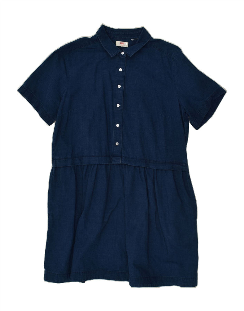 LEVI'S Womens Shirt Dress UK 14 Medium Navy Blue Cotton | Vintage Levi's | Thrift | Second-Hand Levi's | Used Clothing | Messina Hembry 