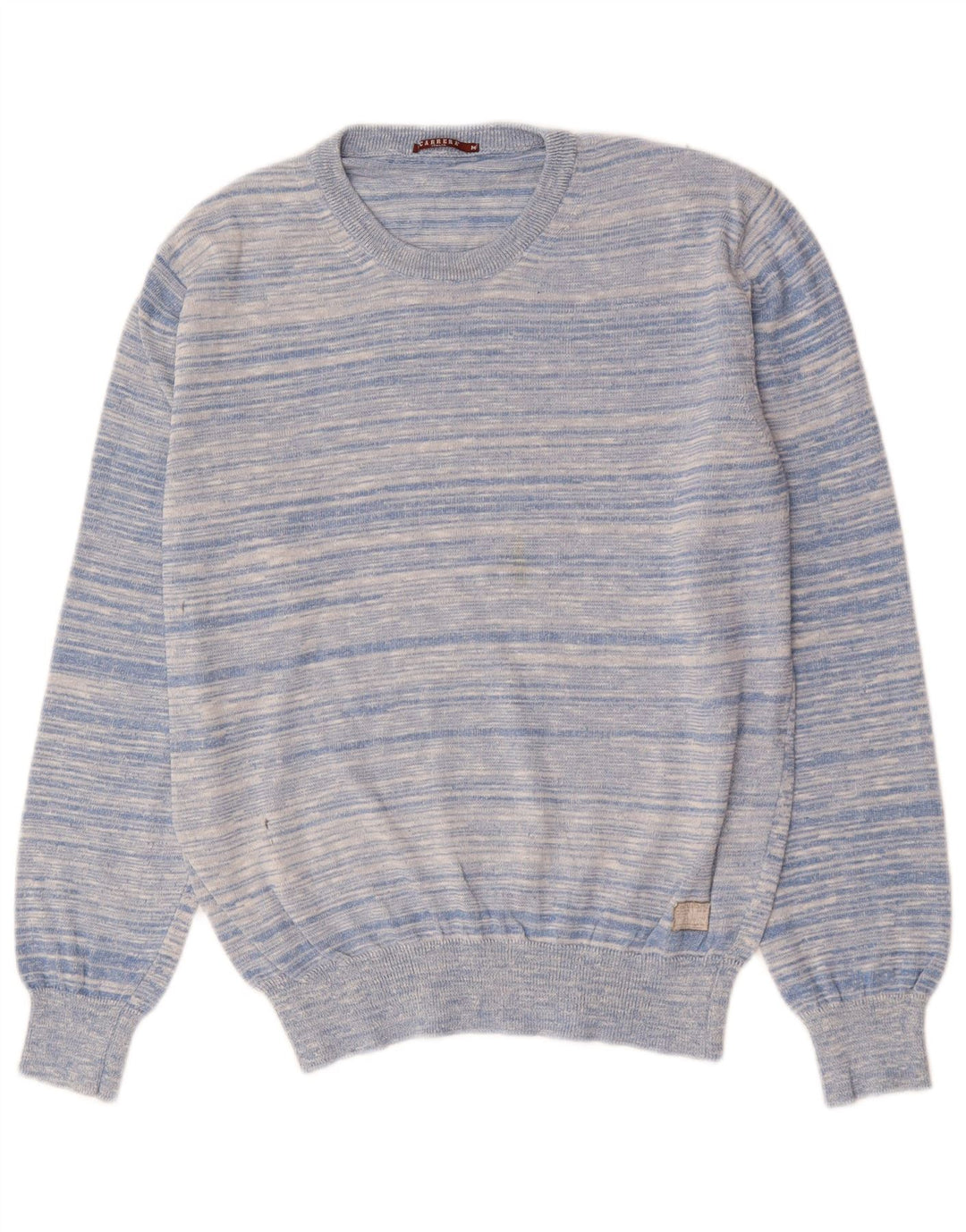 CARRERA Mens Crew Neck Jumper Sweater Medium Blue Striped Cotton