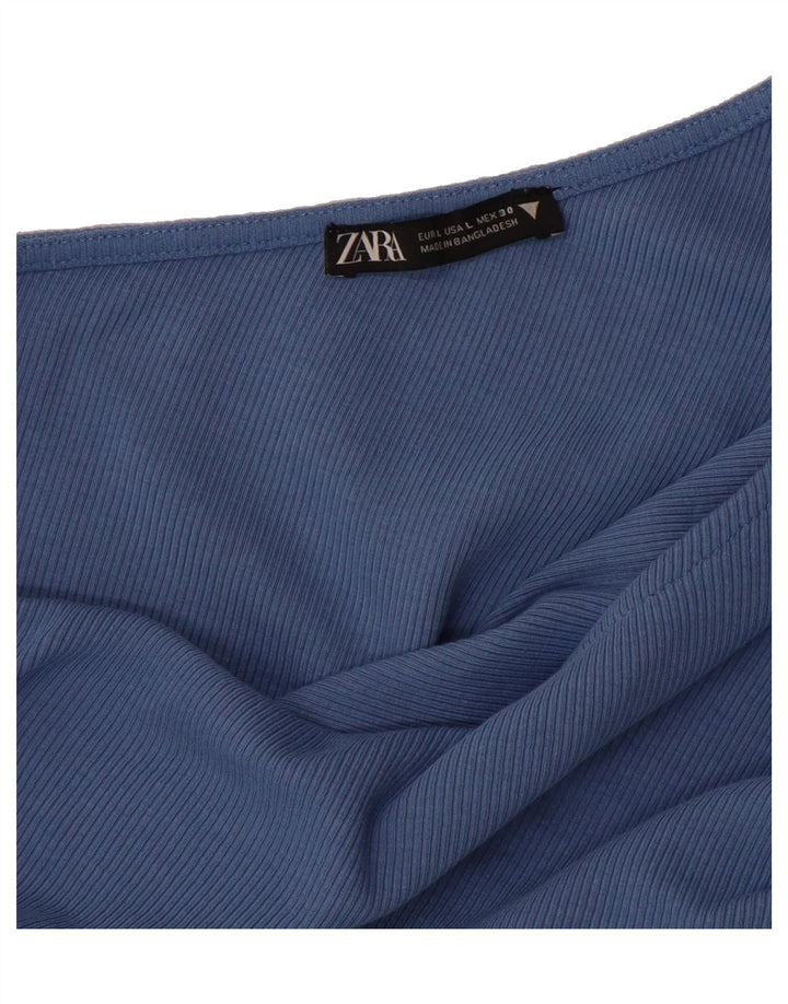 ZARA Womens Crop One Shoulder Top UK 14 Large Blue Cotton Vintage Zara and Second-Hand Zara from Messina Hembry 