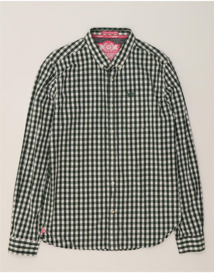 SUPERDRY Mens Shirt XL Green Gingham Cotton