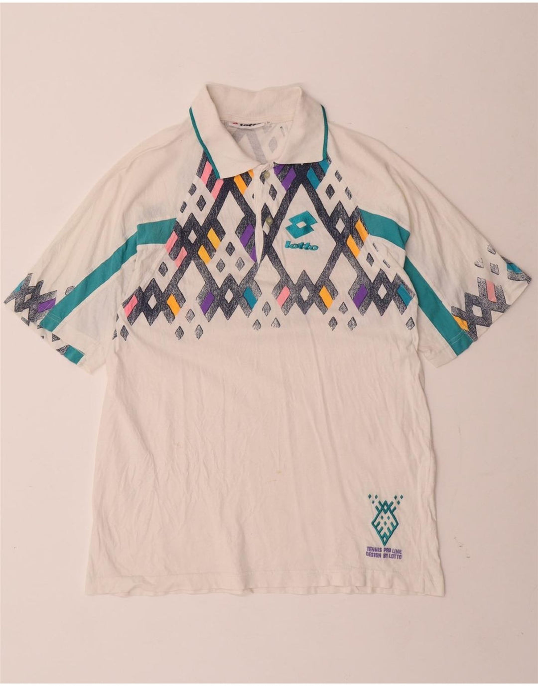 LOTTO Mens Polo Shirt Medium White Geometric