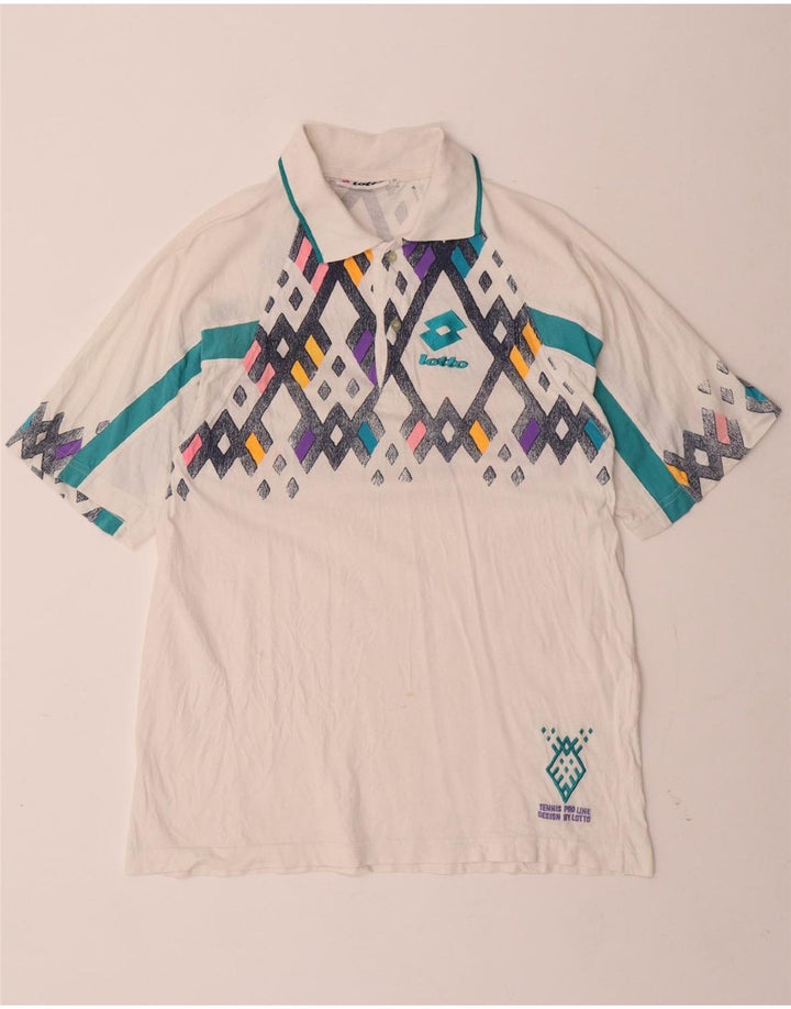 LOTTO Mens Polo Shirt Medium White Geometric