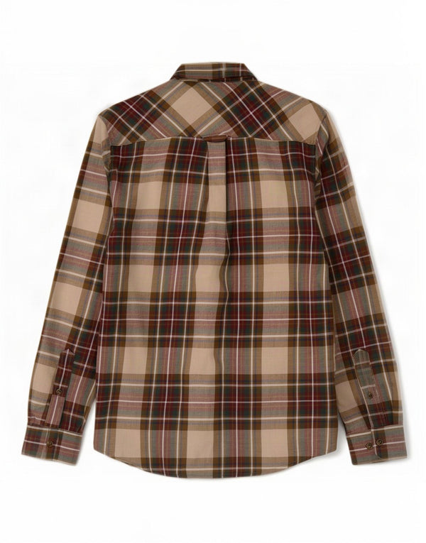 James Pringle Mens Flannel Shirt Small Beige Plaid Polyester
