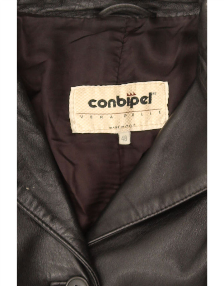 Conbipel Womens Leather 4 Button Blazer Jacket IT 48 XL Black