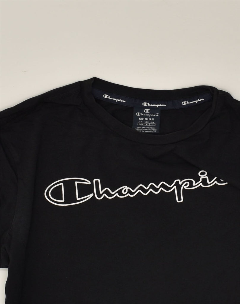 CHAMPION Mens Graphic T-Shirt Top Medium Black Cotton | Vintage Champion | Thrift | Second-Hand Champion | Used Clothing | Messina Hembry 