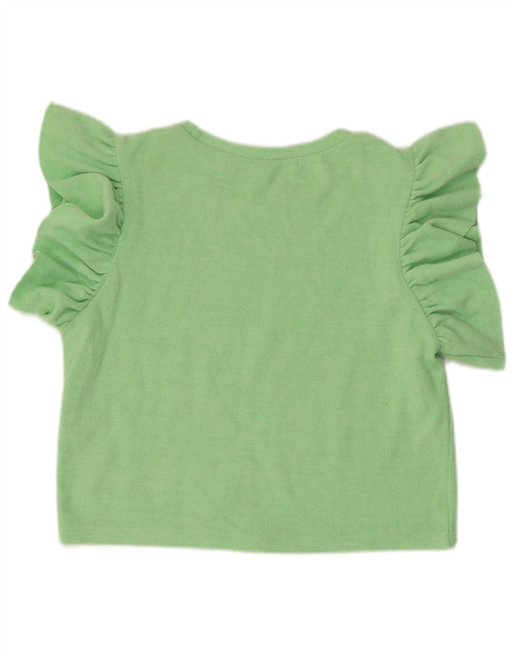 ZARA Womens Crop Blouse Top UK 14 Large Green Cotton