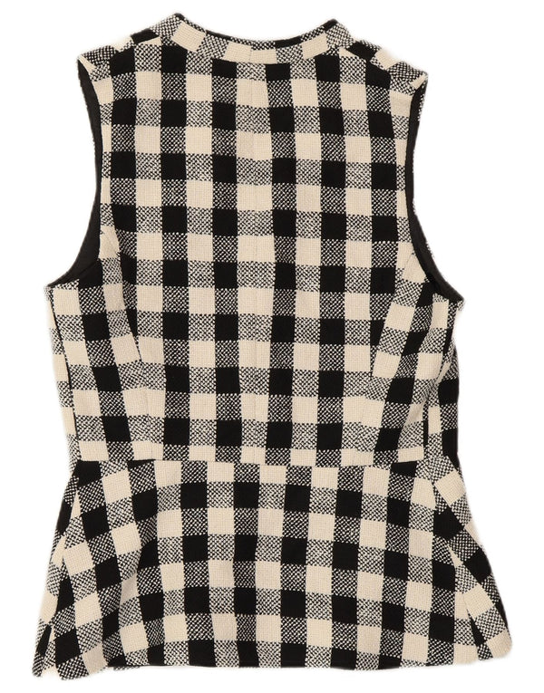 ZARA Womens Double Breasted Gilet UK 10 Small Black Check Cotton