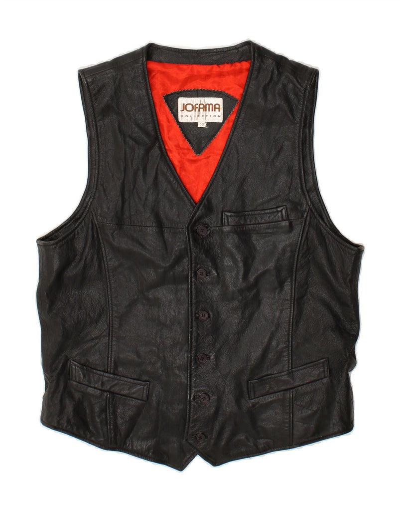 JOFAMA Mens Leather Waistcoat IT 50 Medium Black Leather | Vintage Jofama | Thrift | Second-Hand Jofama | Used Clothing | Messina Hembry 