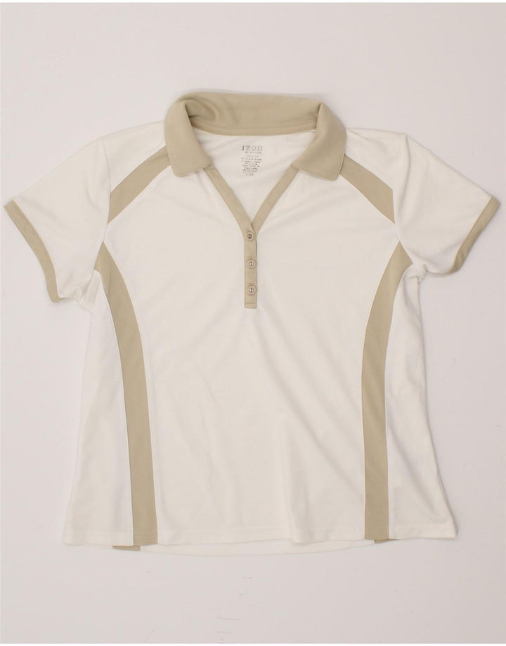 IZOD Womens Polo Shirt UK 16 Large White Colourblock Polyester Vintage Izod and Second-Hand Izod from Messina Hembry 