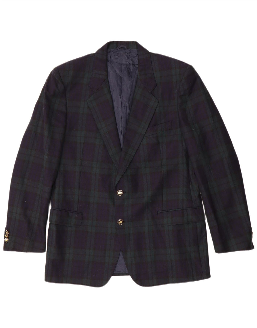 Vintage Mens 2 Button Blazer Jacket IT 54 2XL Navy Blue Plaid Wool