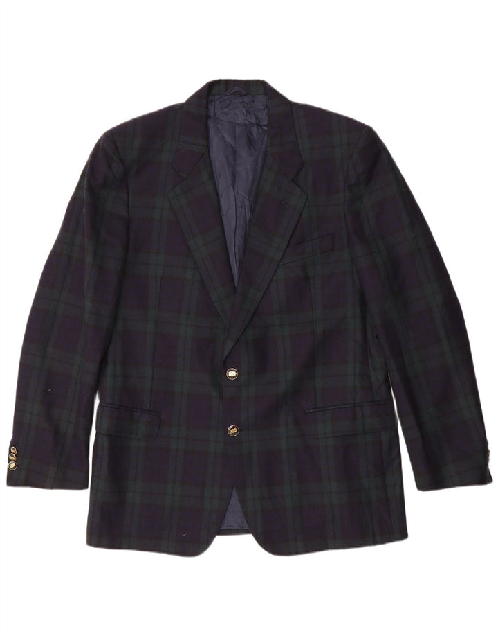 Vintage Mens 2 Button Blazer Jacket IT 54 2XL Navy Blue Plaid Wool