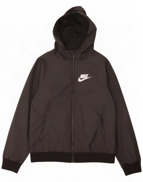 Nike Boys Hooded Rain Jacket 10-11 Years Medium Black Polyester