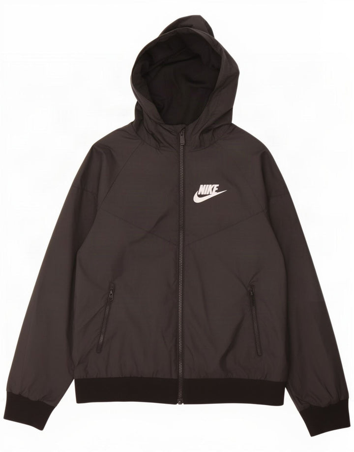 Nike Boys Hooded Rain Jacket 10-11 Years Medium Black Polyester