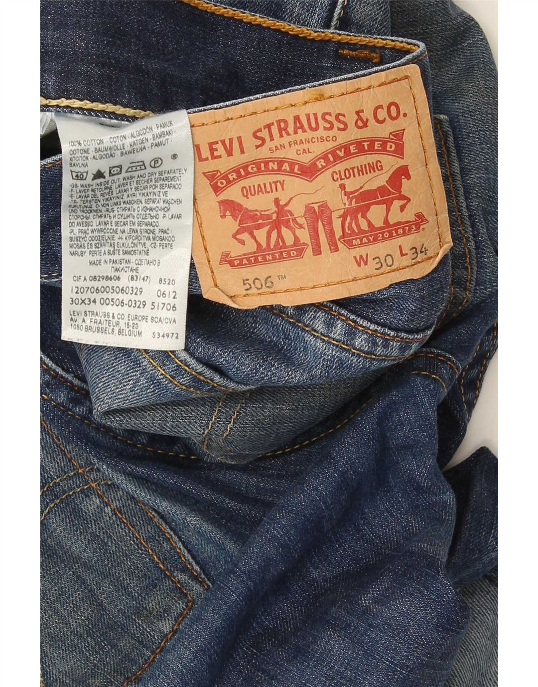 Levi's Mens 506 Straight Jeans W30 L34 Navy Blue Cotton