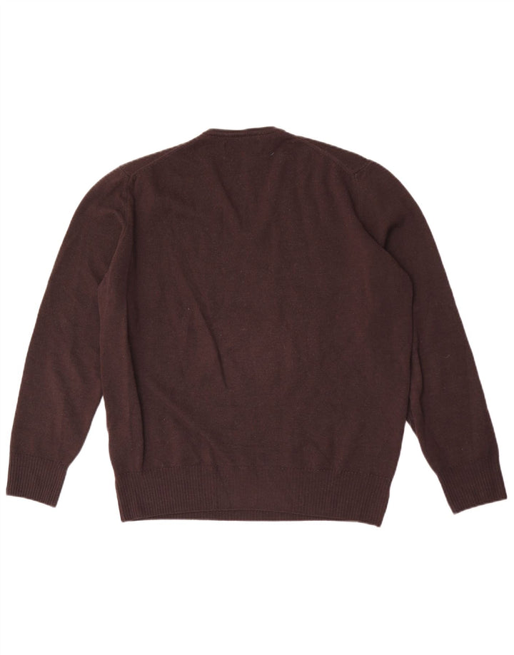 Zara Mens V-Neck Jumper Sweater XL Brown Wool