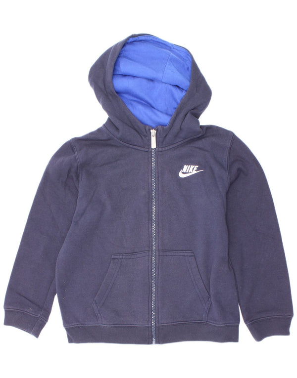 Nike Boys Zip Hoodie Sweater 6-7 Years Large Navy Blue Cotton