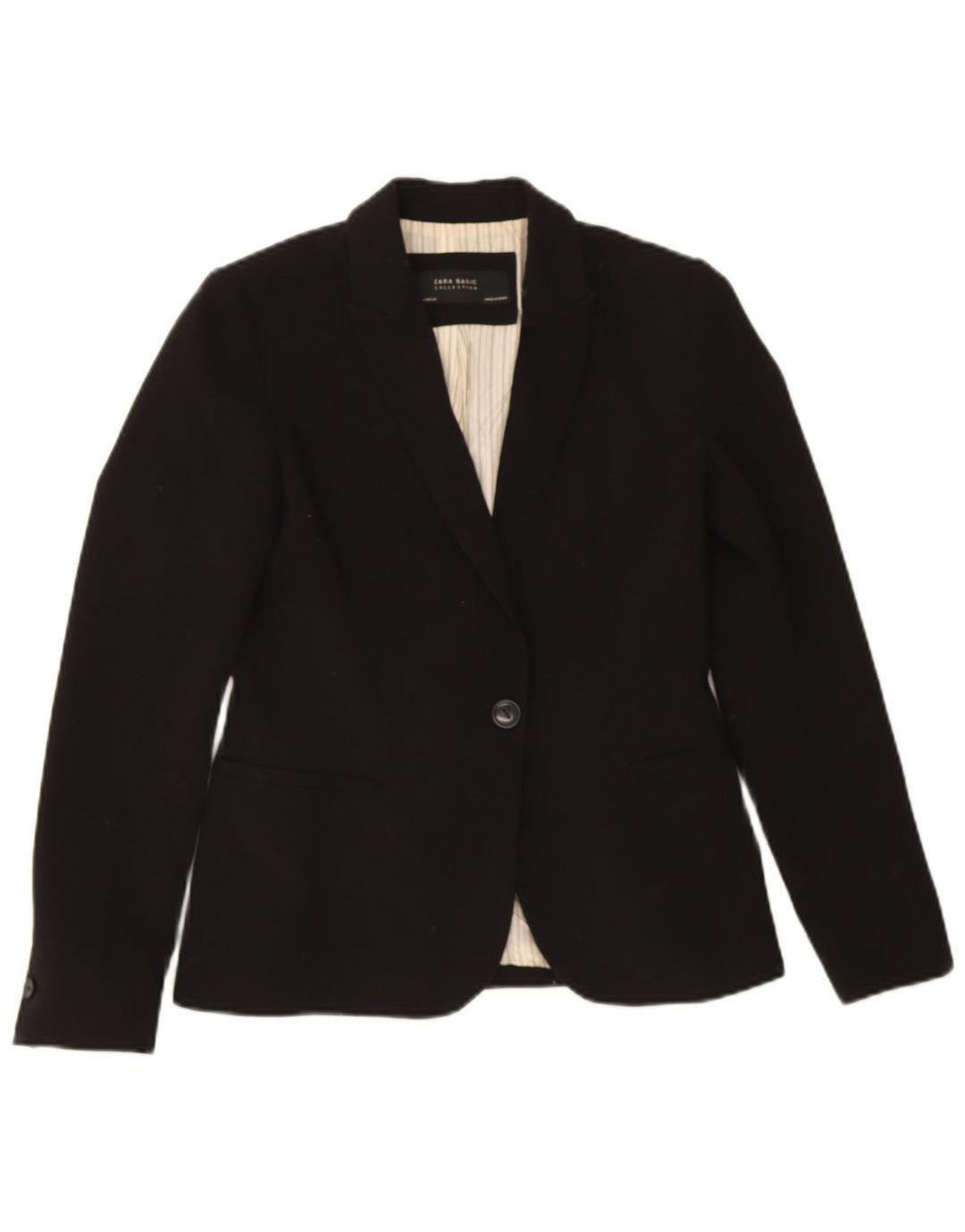 ZARA Womens 1 Button Blazer Jacket UK 12 Medium Black