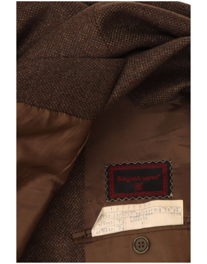 Biagiotti Uomo Mens 3 Button Blazer Jacket IT 58 4XL Brown Virgin Wool