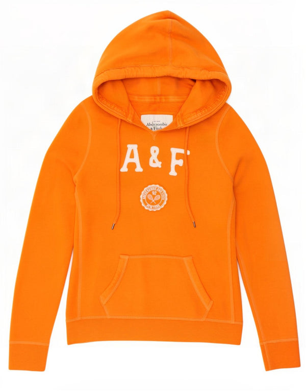 Abercrombie & Fitch Womens Graphic Hoodie Jumper UK 14 Medium Orange Cotton