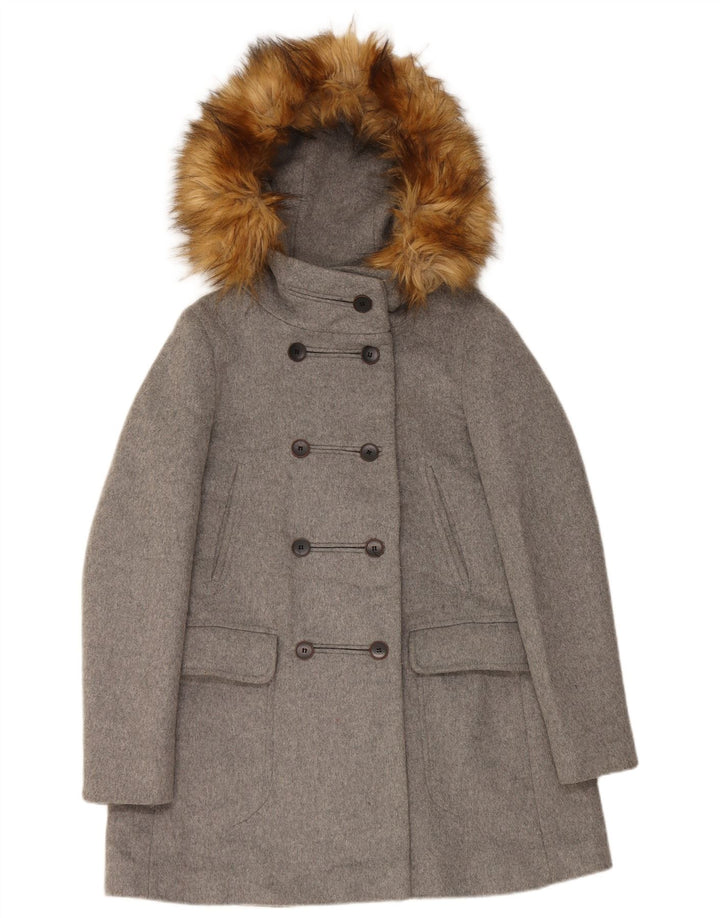 Zara Womens Hooded Double Breasted Coat UK 6 XS Grey