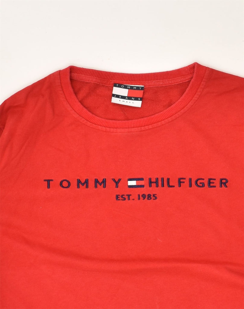 TOMMY HILFIGER Womens Loose Fit Graphic Sweatshirt Jumper UK 10 Small Red | Vintage Tommy Hilfiger | Thrift | Second-Hand Tommy Hilfiger | Used Clothing | Messina Hembry 