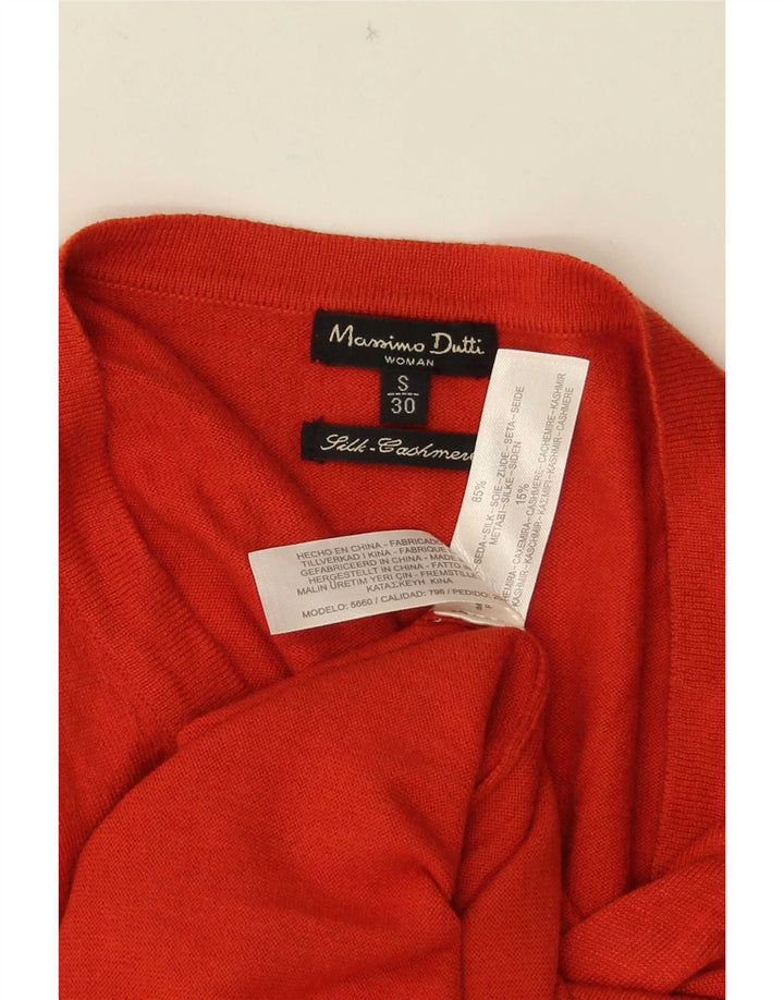 Massimo Dutti Womens V-Neck Jumper Sweater UK 10 Small Orange Silk