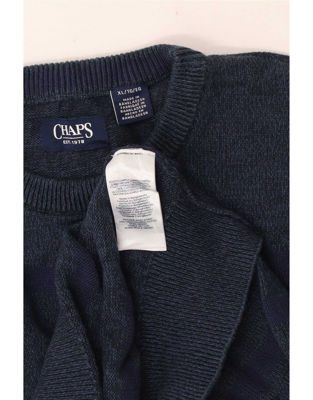 Chaps Mens Crew Neck Jumper Sweater XL Navy Blue Cotton