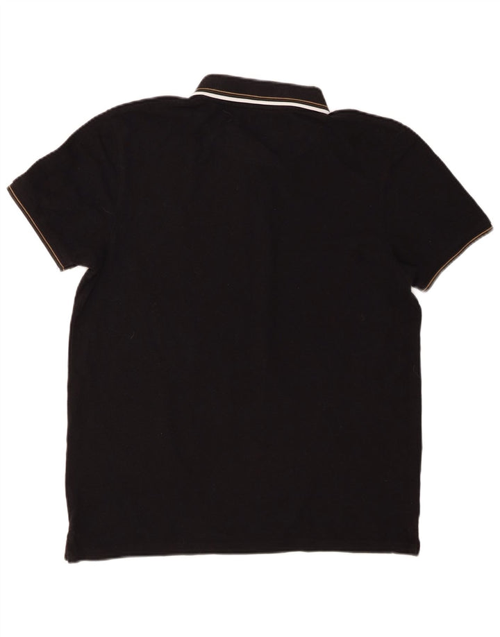 Lyle & Scott Mens Polo Shirt Medium Black Striped Cotton