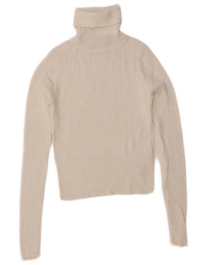 ZARA Womens Crop Roll Neck Jumper Sweater UK 10 Small White Viscose