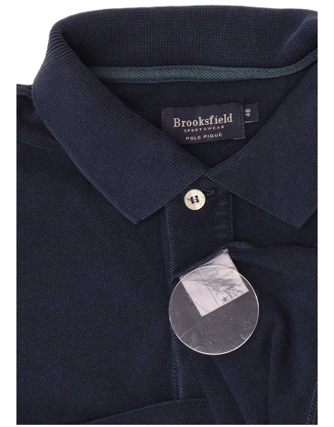 Brooksfield Mens Polo Shirt IT 48 Medium Navy Blue Cotton