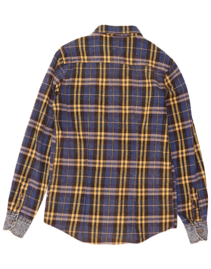 Vintage Mens Flannel Shirt Small Blue Check Cotton