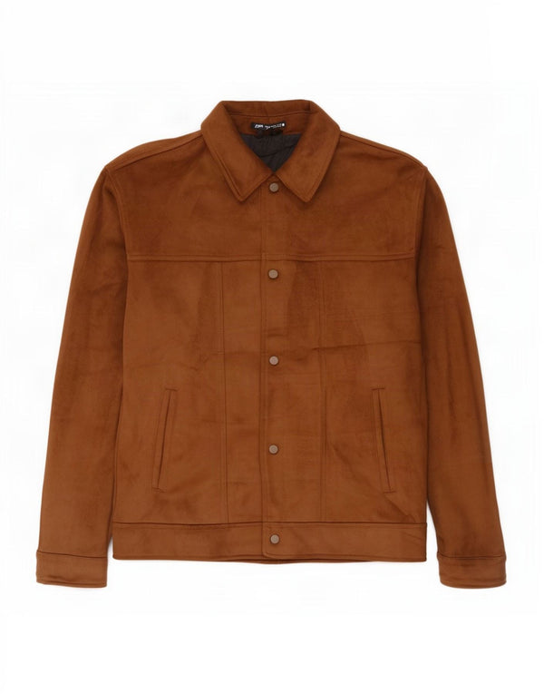Zara Mens Faux Suede Bomber Jacket UK 42 XL Beige Polyester