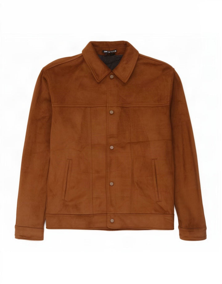 Zara Mens Faux Suede Bomber Jacket UK 42 XL Beige Polyester