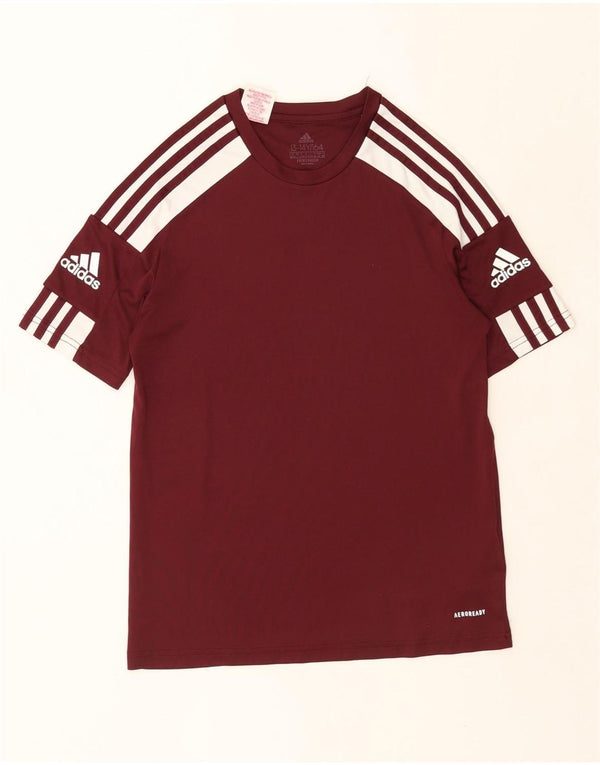 Adidas Boys Aeroready T-Shirt Top 13-14 Years Burgundy Polyester